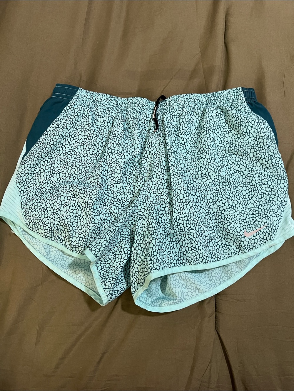 Nike Women's Aqua Pebble-Print Running Shorts with Teal Panels